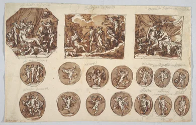 Thetis beobachtet Vulkan bei der Herstellung der Waffen von Achilles